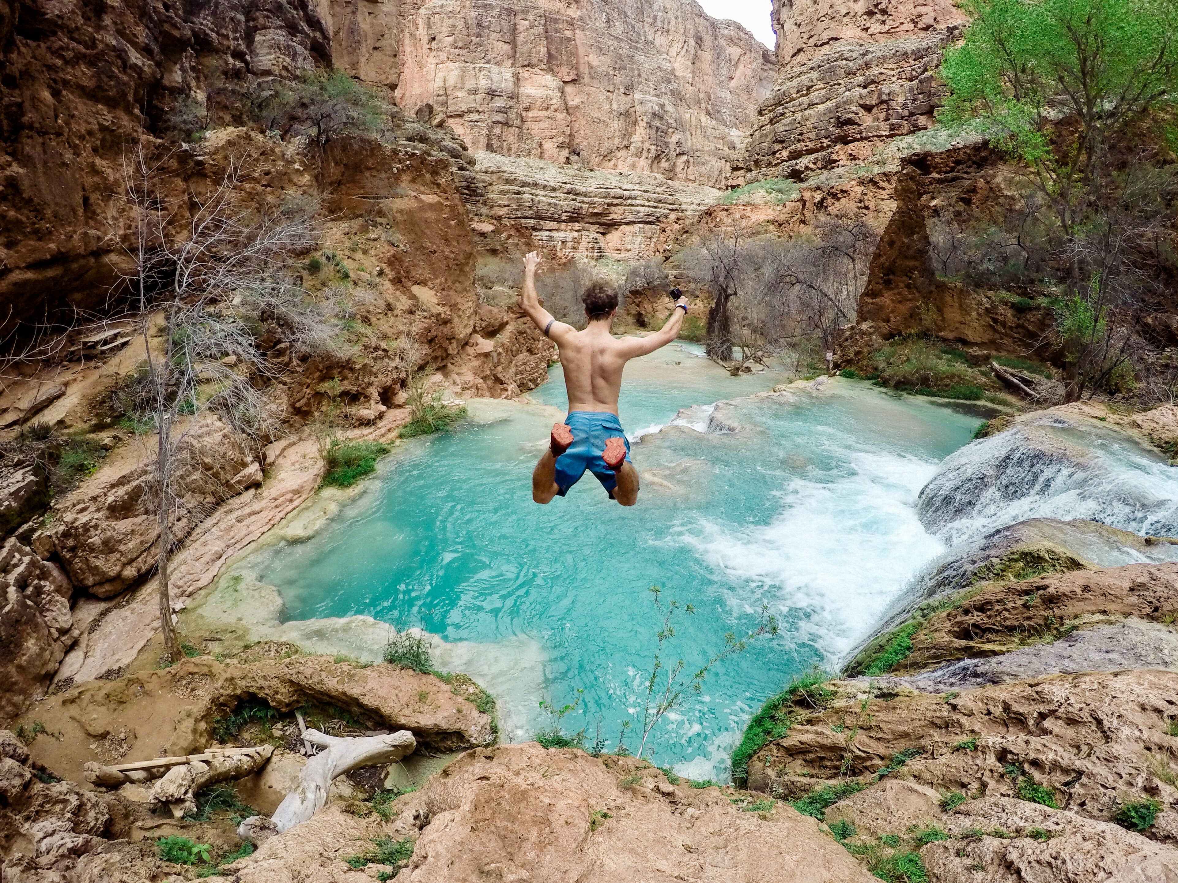 jumping into river pool